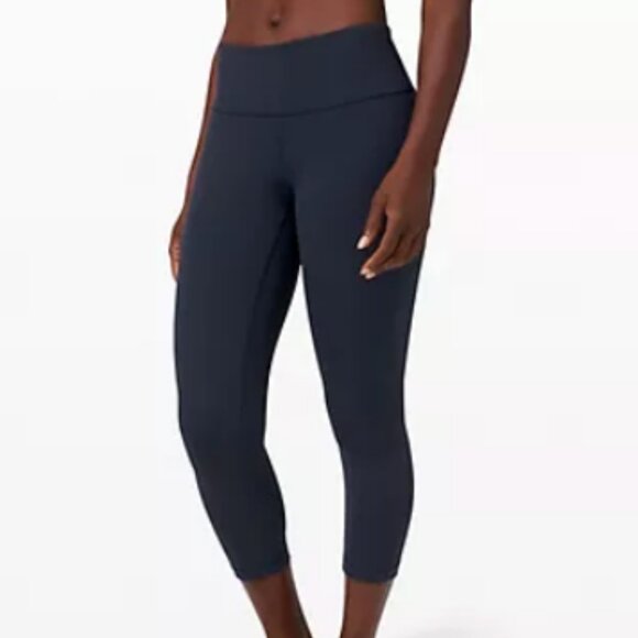 lululemon wunder under legging true navy 4 luon mid rise crop 21" yoga train run - Picture 1 of 5